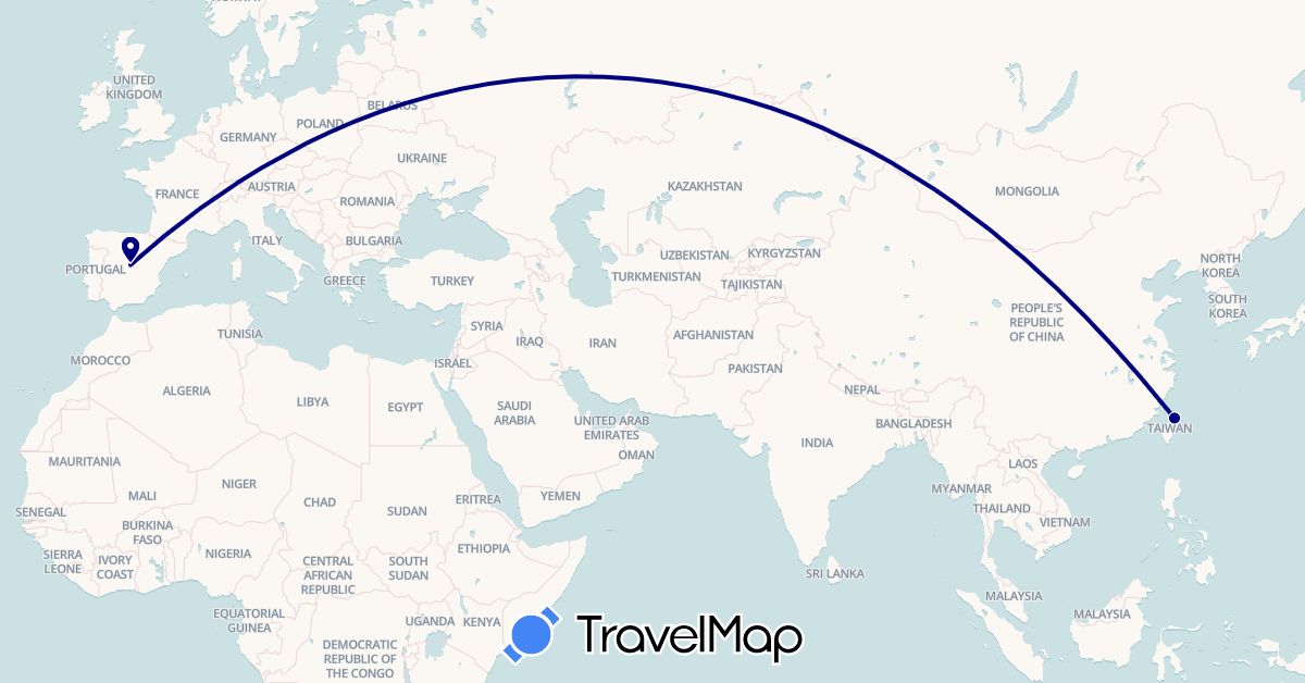 TravelMap itinerary: driving in Spain, Taiwan (Asia, Europe)